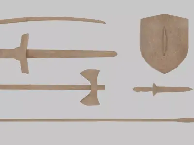 Wooden weapons Free low-poly 3D model