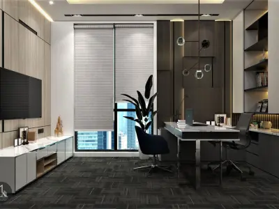 office private and living room area 3D model