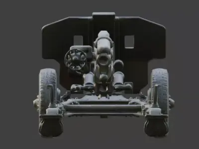 WWII Field Howitzer 3D Model Low-poly 3D model