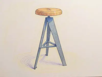Industrial Wooden Bar Stool - Round Seat Metal Frame 3D model