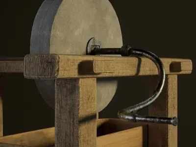 medieval grinding wheel Low-poly 3D model