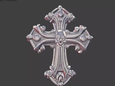 gothic style christian skull cross ring silver v3 3D print model