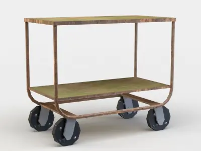 Trolley wooden table on wheels Low-poly 3D model