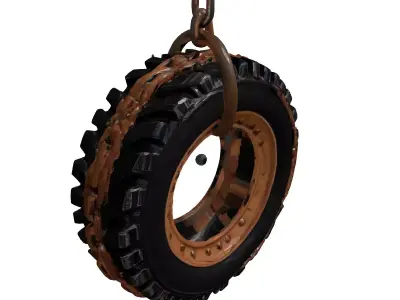 Rusty Industrial Tire with Chain 3D model