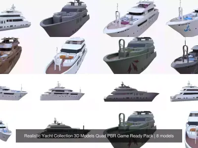 Realistic Yacht Collection 3D Models Quad PBR Game Ready Pack