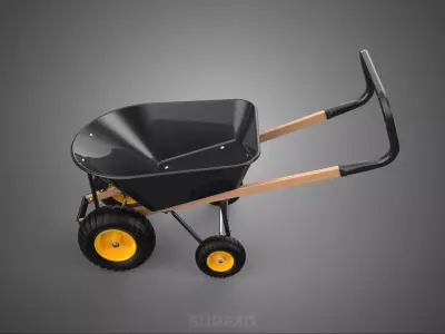 FOUR 4 TIRE WHEEL BURROW WHEELBARROW PUSH TIP LIFTING WOOD FRAME 3D model