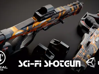 Stylized Sci-Fi Laser Shotgun Low-poly 3D model