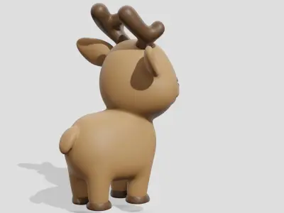 Cute cartoon brown deer  3D model