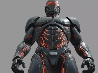 Glowing Red Male Combat Mech Suit 3D model