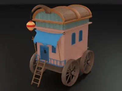  Stylized Medieval Caravan Low-poly 3D model
