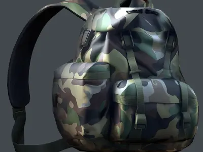 Backpack military combat Black baggage  Low-poly 3D model get