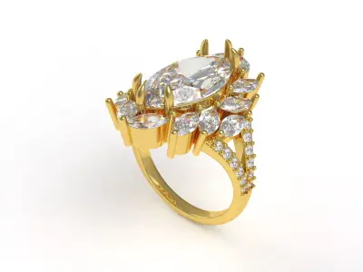 Unique Marquise Engagement Ring 3D print model