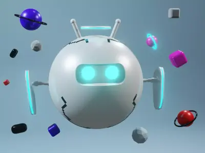 Robot in space with planets surrounding it Low-poly 3D model