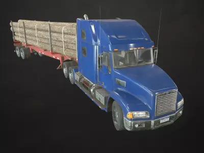 Semi Truck Log Trailer Low-poly 3D model