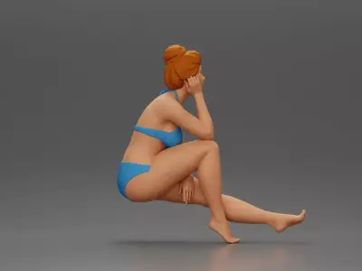 Woman sitting in Blue Ponders with Relaxed Posture 3D print model
