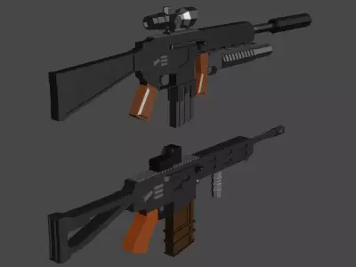 2 Low Poly Military Weapons Low-poly 3D model