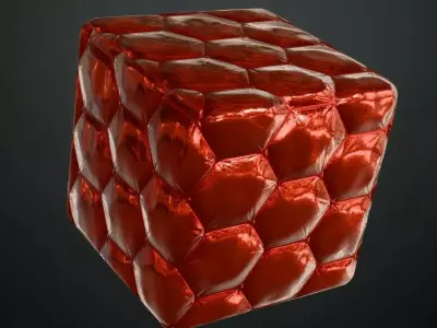 Red Sci Fi Padded Fabric Hexagon Pattern PBR Seamless Texture