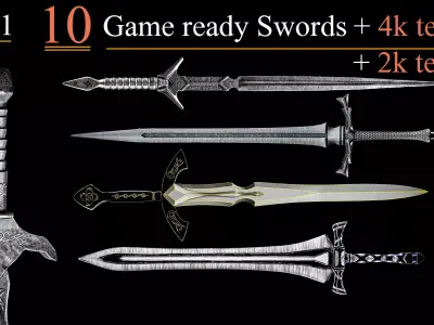 10 Game Ready Swords PBR Low poly 01 Low-poly 3D model