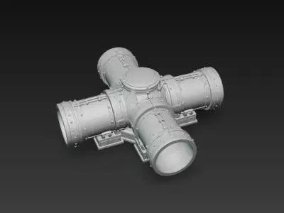 Industrial Sci-Fi Pipeline Cross Junction - Low Poly Game Ready Low-poly 3D model