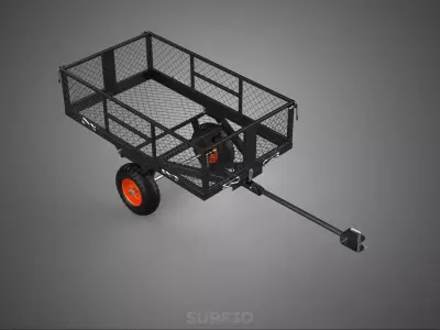 BLACK MESH TRAILER CART TOWING TRACTOR WAGON TROLLEY DOLLY FARM 3D model