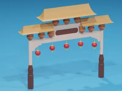 Cartoon Ancient Chinese Gate 3D model buy