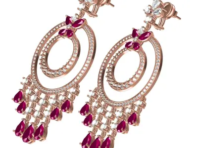 Antique Large Diamond Ring Pear Drop Earring 3D print model