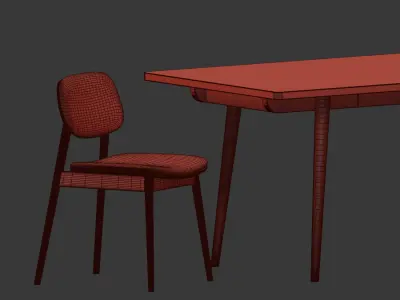 Dining Set two chairs with wooden legs and upholstered seats 3D model