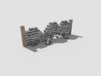 low poly broken wall Low-poly 3D model buy