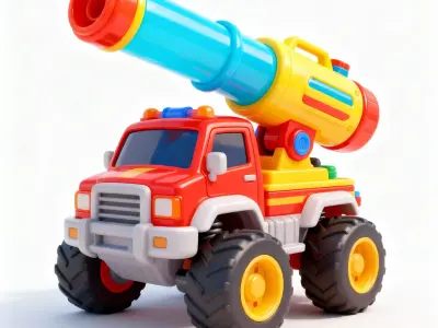 Stylized Fire Rescue Water Cannon Truck 3D Model Low-poly 3D model