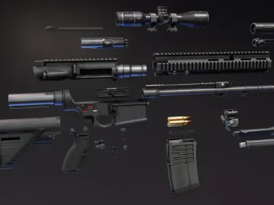 HK417a1 Battle Rifle Low-poly 3D model