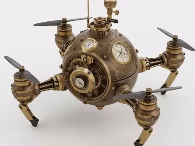 Stylized 3D Steampunk Maintenance Drone Low-poly 3D model