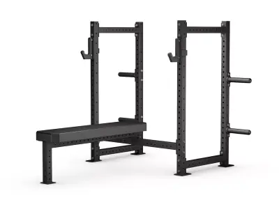 Commercial grade Half rack with an integrated bench Low-poly 3D model