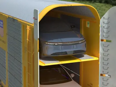 Autorack Railroad Car with Electric Cars 3D model