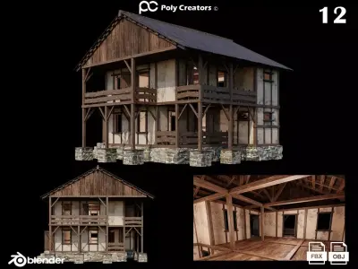 Medieval Houses 12 - 4K Textures Game Ready Low-poly 3D model