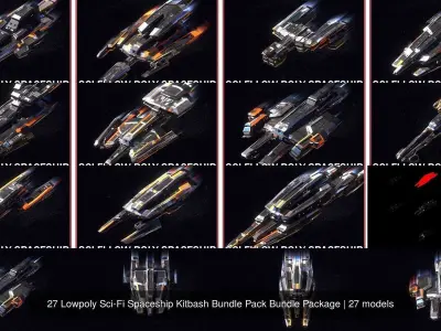 27 Lowpoly Sci-Fi Spaceship Kitbash Bundle Pack Bundle Package purchase
