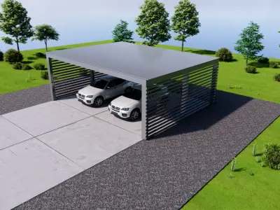 Flat Roof Double Car Carport Steel Frame Shelter Low-poly 3D model