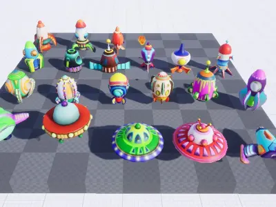 Cartoon SpaceShip Pack Low-poly 3D model