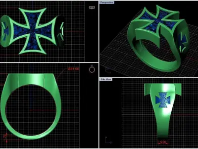 Maltese Cross Skull Heraldic Symbol Ring Knights Hospitaller 3D print model