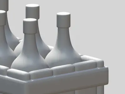 Green bottle with wooden box Low-poly 3D model