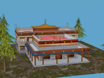 Low-Poly Himalayan Monastery Low-poly 3D model