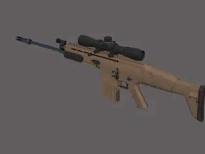 SCAR-L rifle with scope Low-poly 3D model
