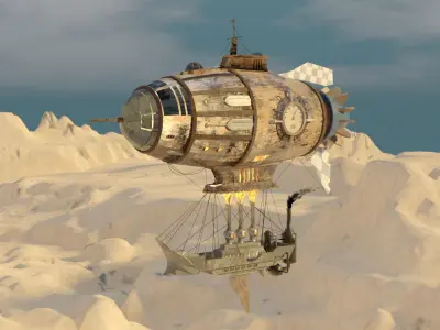 Steampunk style zeppelin with ship 3D model