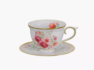 Vintage teacup Low-poly 3D model