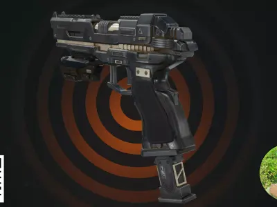 Cyberpunk Tactical Pistol - Stealth Black Futuristic Handgun 3D model