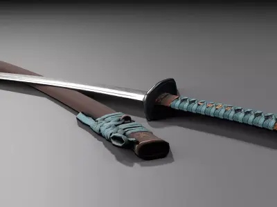 Katana samurai sword Low-poly 3D model 24