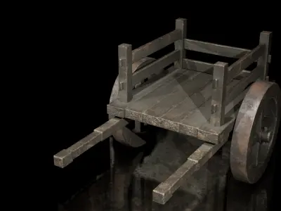 Cart Wooden Wheeled Low-poly 3D model