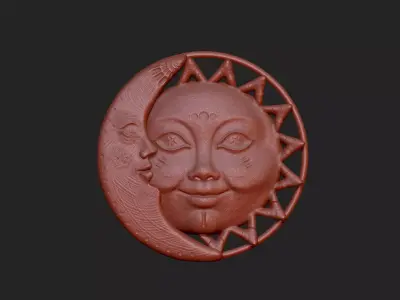 Sun and Moon face 3D print model