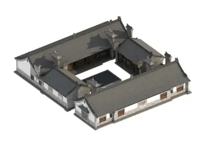town Chinese style commercial residential buildings 3D model buy