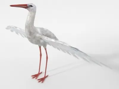 Stork bird in flight Low-poly 3D model