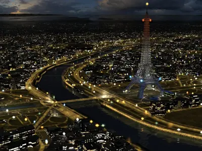 Paris Night Scene 3D model